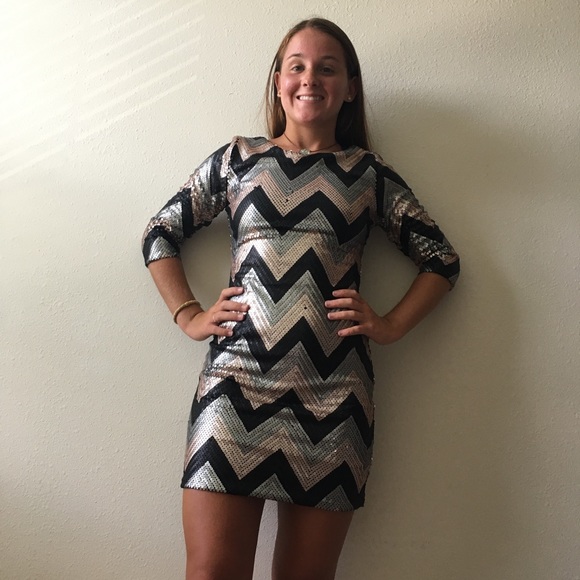 Chevron sequined mini dress (formal/hoco) - Picture 1 of 3